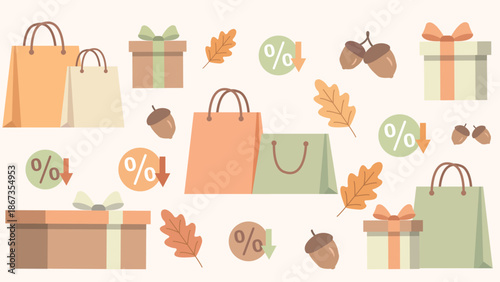 Autumn Shopping Sale Elements – Flat 2D Vector Illustration Set