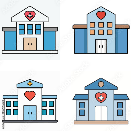 Hospital building with heart symbol, simple vector