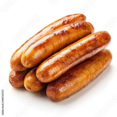 Grilled frankfurter sausage golden brown glossy casing savory