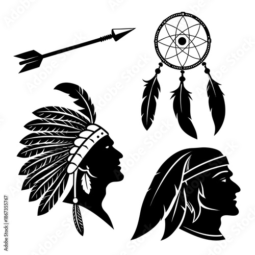 Native american silhouettes and dreamcatcher