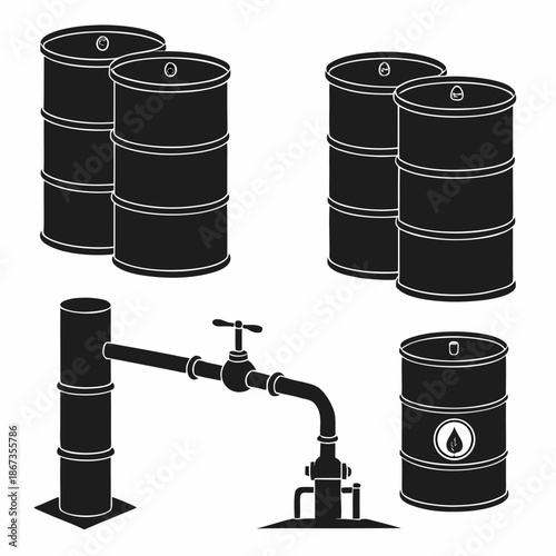 Industrial oil barrels and piping system