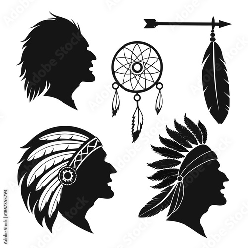 Native american silhouettes and dreamcatcher