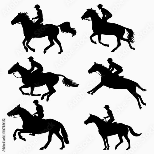 Silhouettes of horse jockeys