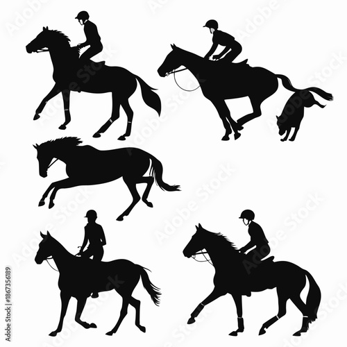 Silhouettes of horses and riders