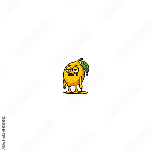 Cartoon Tired Crying Sad Lemon Character logo icon flat vector design