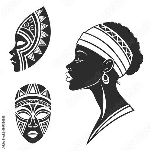 African cultural silhouettes and masks