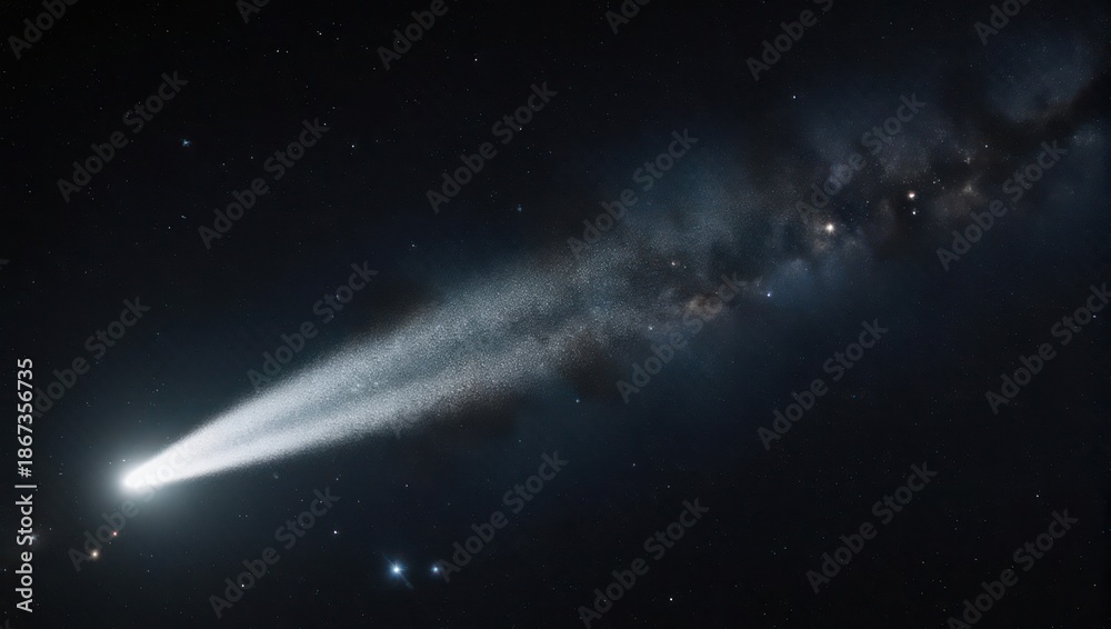 Fototapeta premium Bright comet streaks across the dark night sky, celestial wonder.