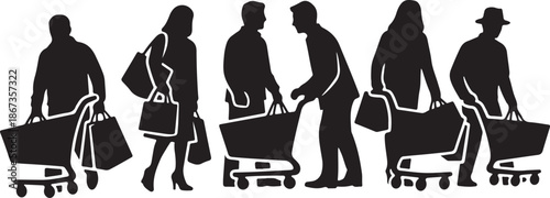 People with luggage walking in a line together