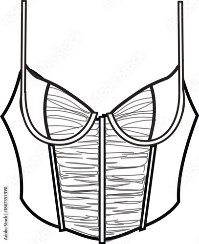 Top Corset corsets Cad Garment Flat clothing technical drawing cads fashion design apparel outline v neck eyelash lace trending vector designer  women illustration croquettes mock up girls pretty tops
