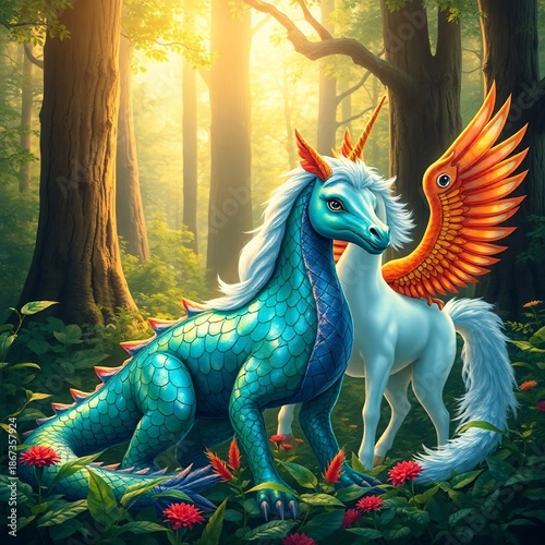 Flying fantasy dragon monster silhouette and vector illustration of a mythological creature on a temple roof for a tattoo or halloween design