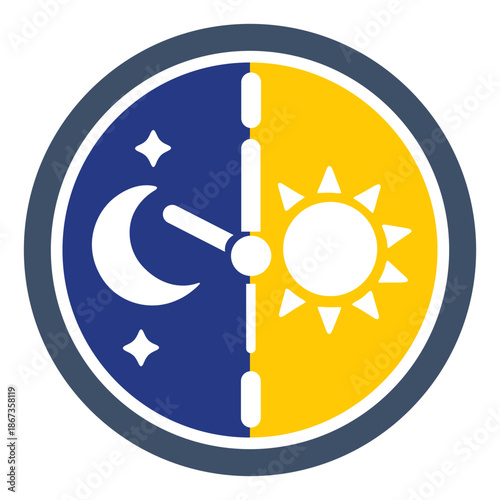 Circadian Rhythm Clock Icon with Sun and Moon Cycle