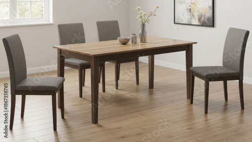 Modern Dining Table and Four Grey Chairs