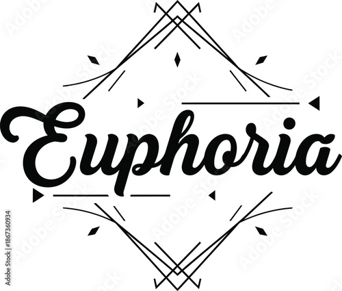 Vintage typographic vector of Euphoria wordmark decorative geometric emblem for branding packaging apparel posters labels marketing designs