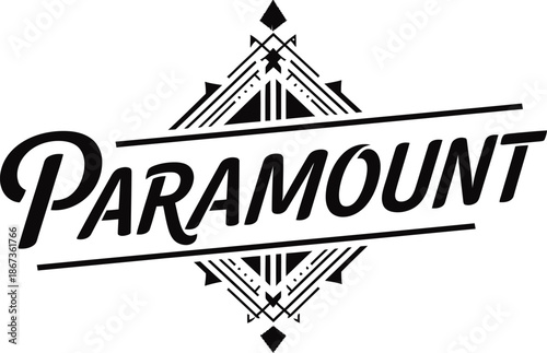 Vintage typographic vector of Paramount wordmark decorative geometric emblem for branding packaging apparel posters labels marketing designs