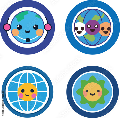 Worldwide support circle icon, flat style