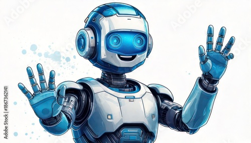 Friendly Blue Robot with Open Hands and Glowing Eyes.