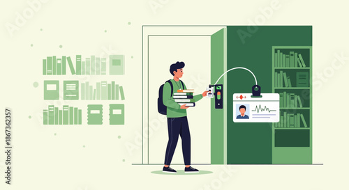Student access library resources with automated secure door access and student verification