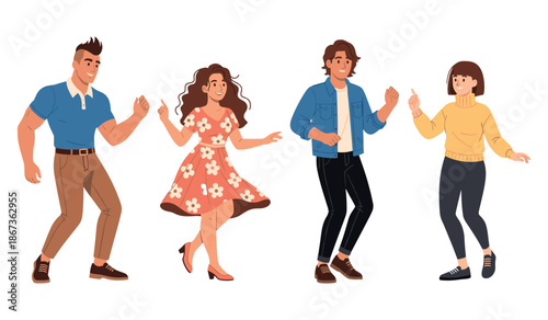 Diverse group of young adults dancing in casual outfits