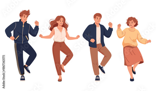 Group of diverse young adults dancing joyfully together