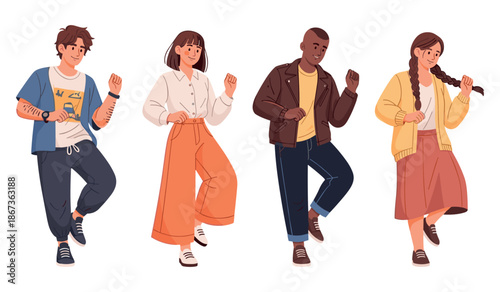 Diverse group of young adults dancing with joyful expressions