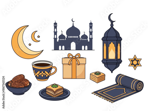 Celebrating Ramadan with traditional elements and symbols in a serene illustration