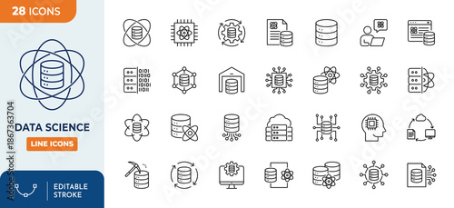 Data Science line editable icon set. Editable stroke. Vector illustration