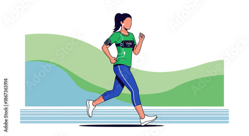 Woman running with fitness tracker in outdoor setting for active lifestyle illustration