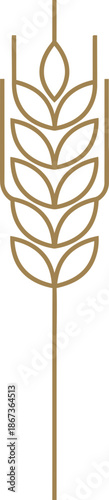 Golden grain ear symbol or wheat vector icon in outline style, agriculture and harvest concept, for food product label, logo, sign