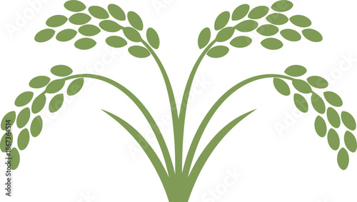 Green rice plant with full grains, representing harvest and agriculture. Simple flat style vector illustration for food, nature, and organic concepts