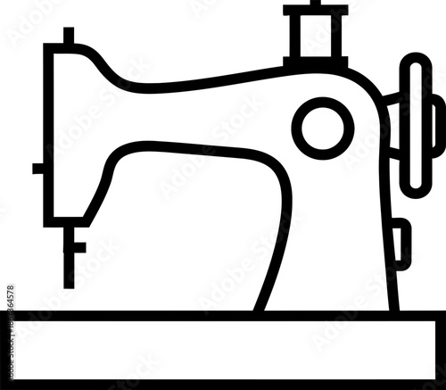 Outline sewing machine icon for needlework, tailor and dressmaking concept. Vector symbol for handcraft business design