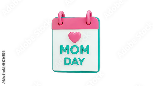 3D Mom Day Calendar Icon with Heart