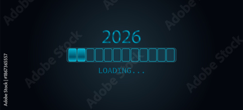 2026 Loading Bar with Progress Indicator progress bar. 2026 against a dark background