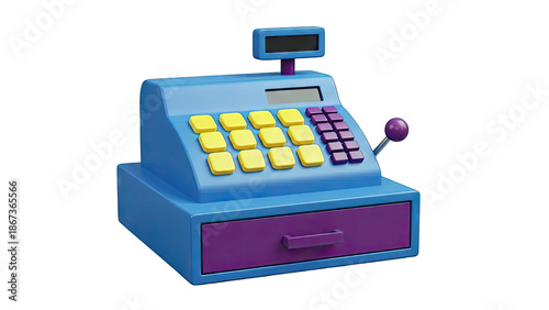 Cartoonish Blue and Purple Cash Register