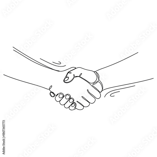 Black and white line art of a handshake symbolizing partnership and trust, no editable stroke
