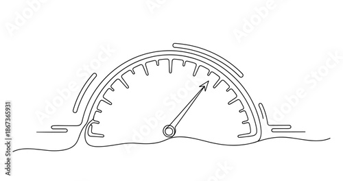 Minimalist speedometer sketch with rising needle indicating speed increase, no editable stroke