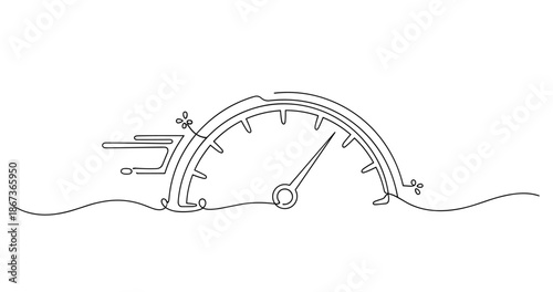 Minimalist line art of speedometer with motion lines, no editable stroke