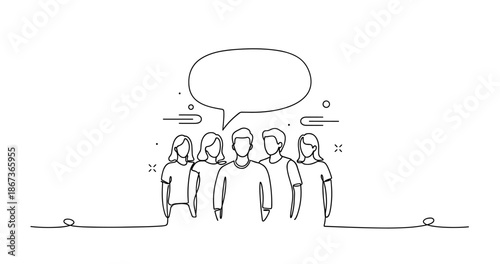 Line art: diverse young adults engaged in communication, no editable stroke