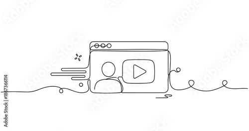 Minimalist line drawing of video player interface with play button, no editable stroke