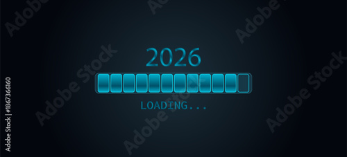 2026 Loading Bar with Progress Indicator progress bar. 2026 against a dark background