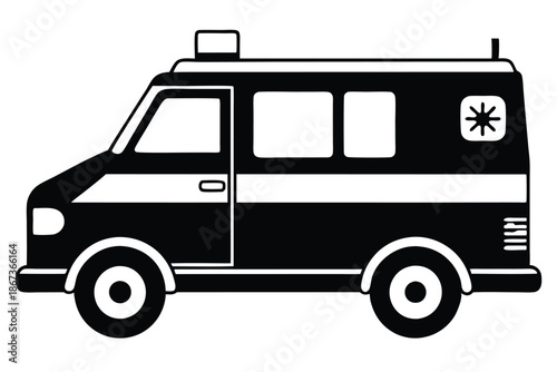 Black and White Ambulance Silhouette Vector Isolated on White for Emergency Healthcare and Patient Transportation Concepts