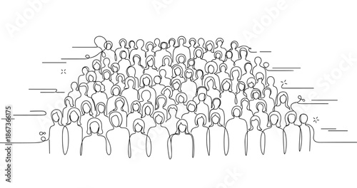 Diverse crowd of people in minimalist line art illustration, no editable stroke