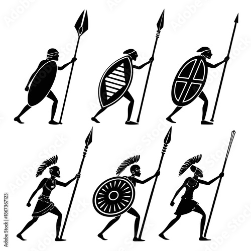 Ancient warriors silhouettes