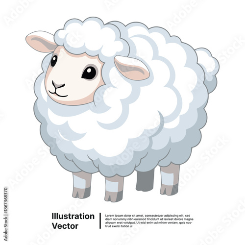 Charming fluffy white sheep, a lovable cartoon farm animal perfect for children's designs