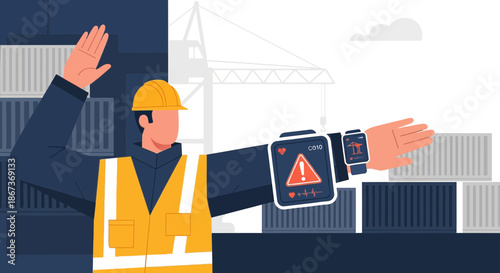 Modern Construction Site Foreman Using Smartwatch for Real-Time Data Insights and Safety
