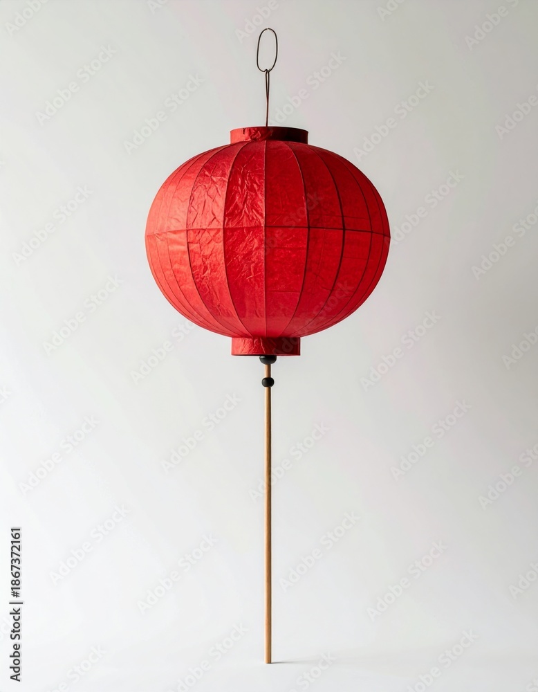 Obraz premium Chinese Red Lantern with Wooden Pole on a White Background Decoration