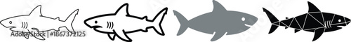 A collection of four different shark icons showing a progression of design styles Vector