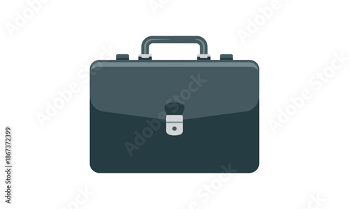 Dark gray briefcase with handle and lock isolated on white