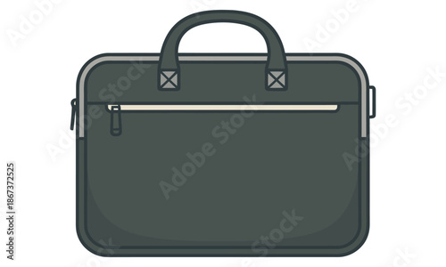 Dark gray briefcase with handle and zipper pocket on white background