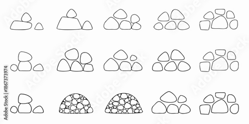 Simple line drawings depicting increasingly complex arrangements of circles and ovals