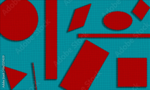 Red and Blue Geometric Background with Halftone Effect and Abstract Modern Illustration